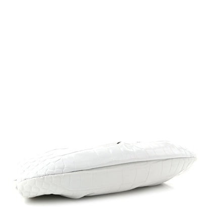 Balenciaga Shiny Supple Calfskin Logo Crocodile Embossed Cloud Clutch XS White 4 of 11
