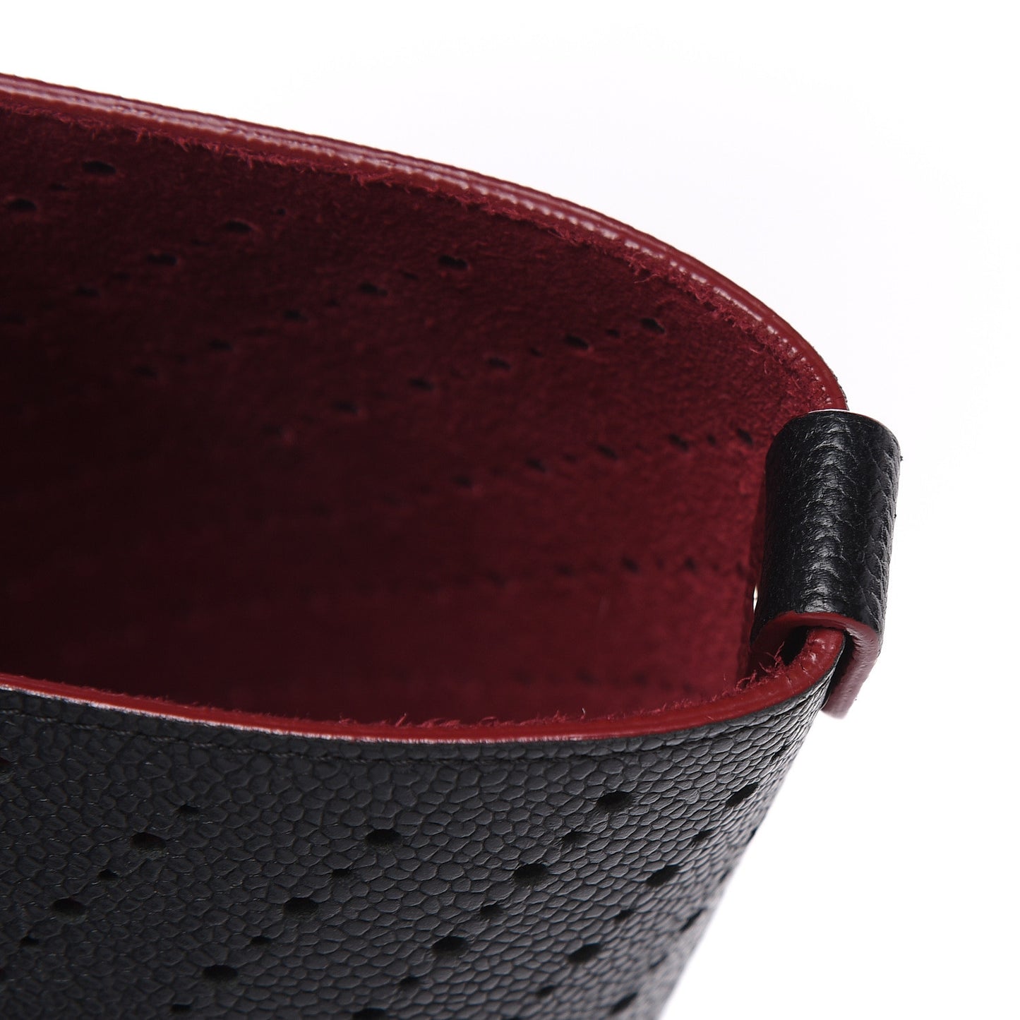 Perforated Grained Calfskin Large Shopping Tote Black
