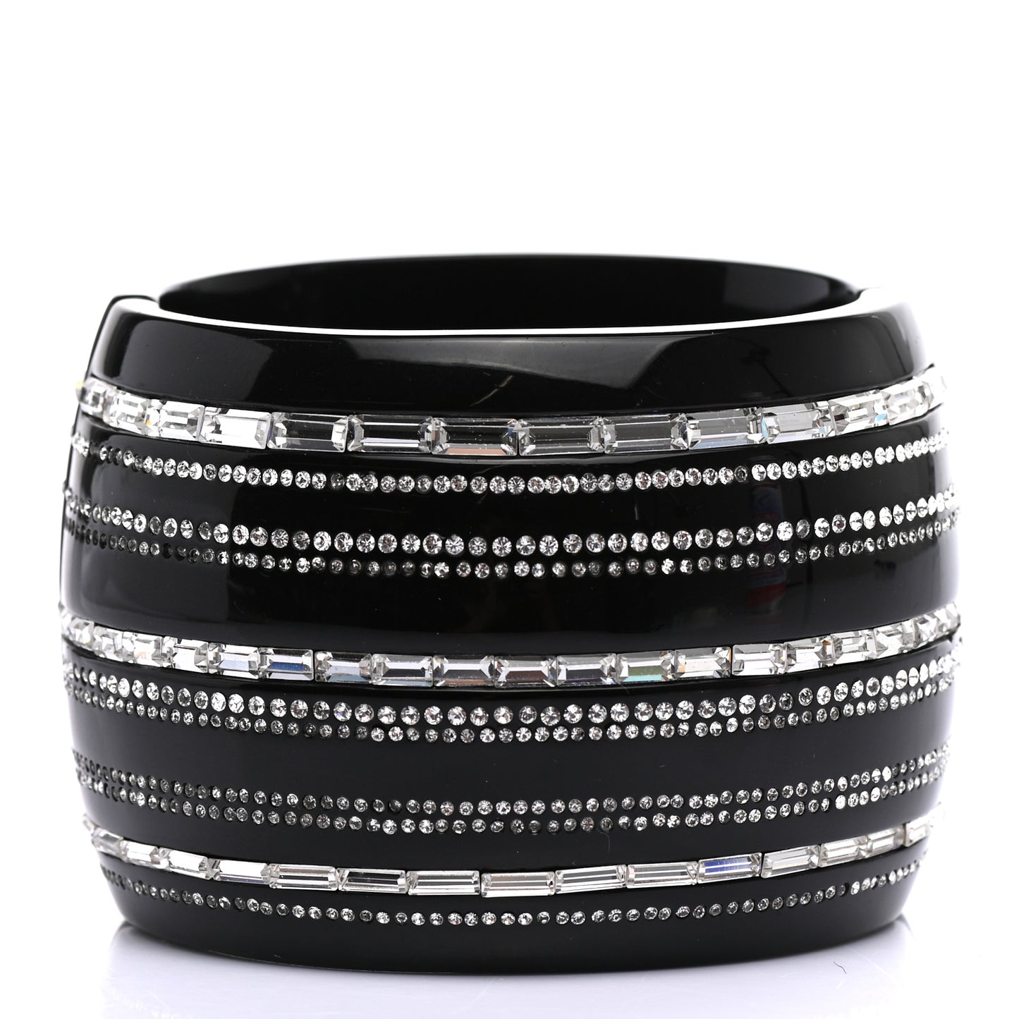 Resin Baguette Crystal CC Wide Cuff Black