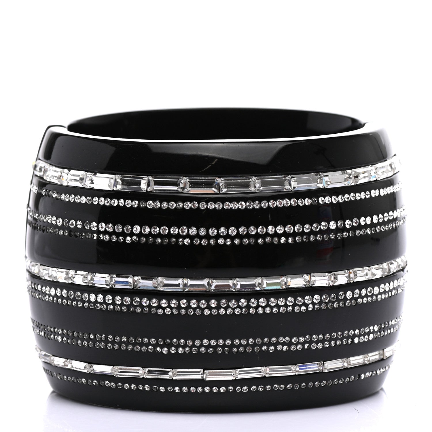Chanel Resin Baguette Crystal CC Wide Cuff Black 3 of 4