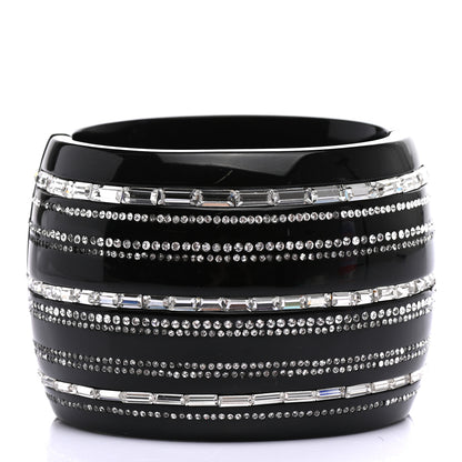 Chanel Resin Baguette Crystal CC Wide Cuff Black 3 of 4