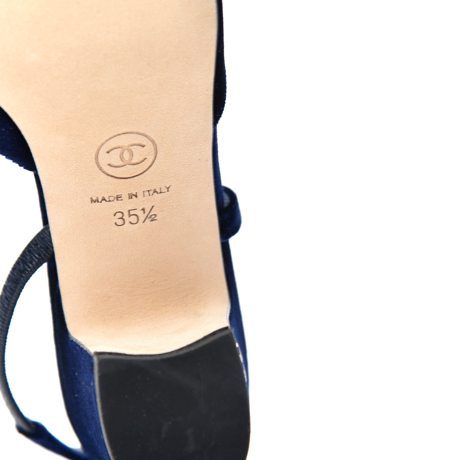 Chanel Velvet Grosgrain Cap Toe CC Slingback Pumps 35.5 Blue Black 9 of 11