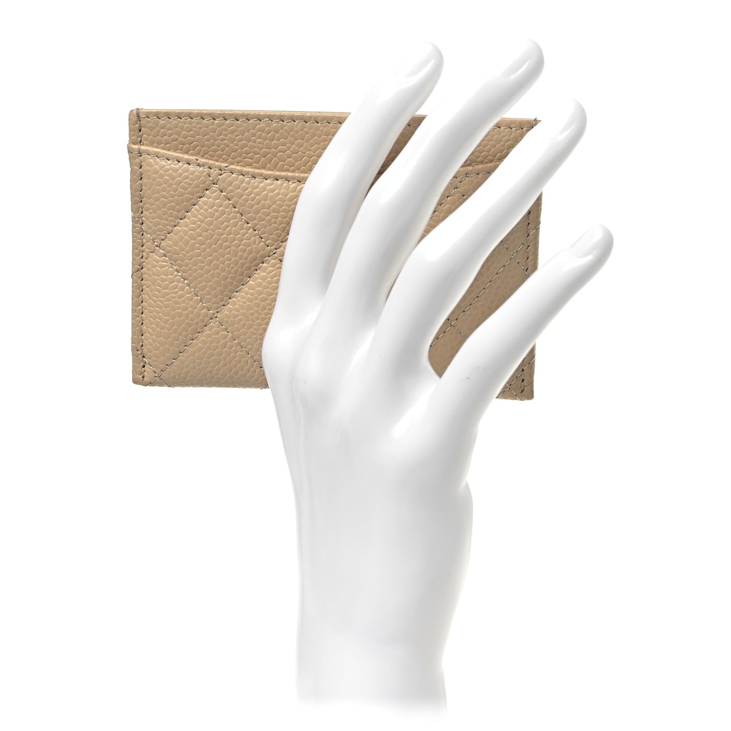 Caviar Quilted Card Holder Beige