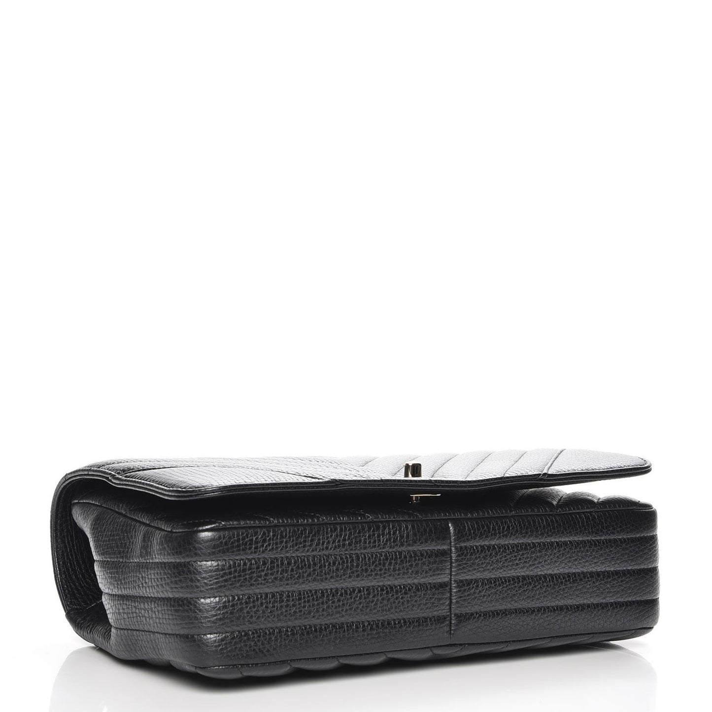 Metallic Calfskin Chevron Quilted Medium Statement Flap Black
