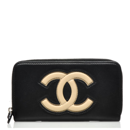 Chanel Lambskin Small CC Zip Around Wallet Black Beige 1 of 8