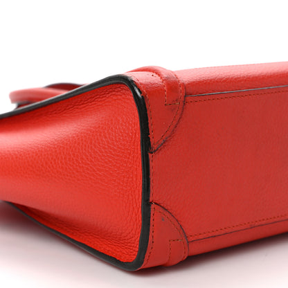 Celine Drummed Calfskin Nano Luggage Vermillion 7 of 17