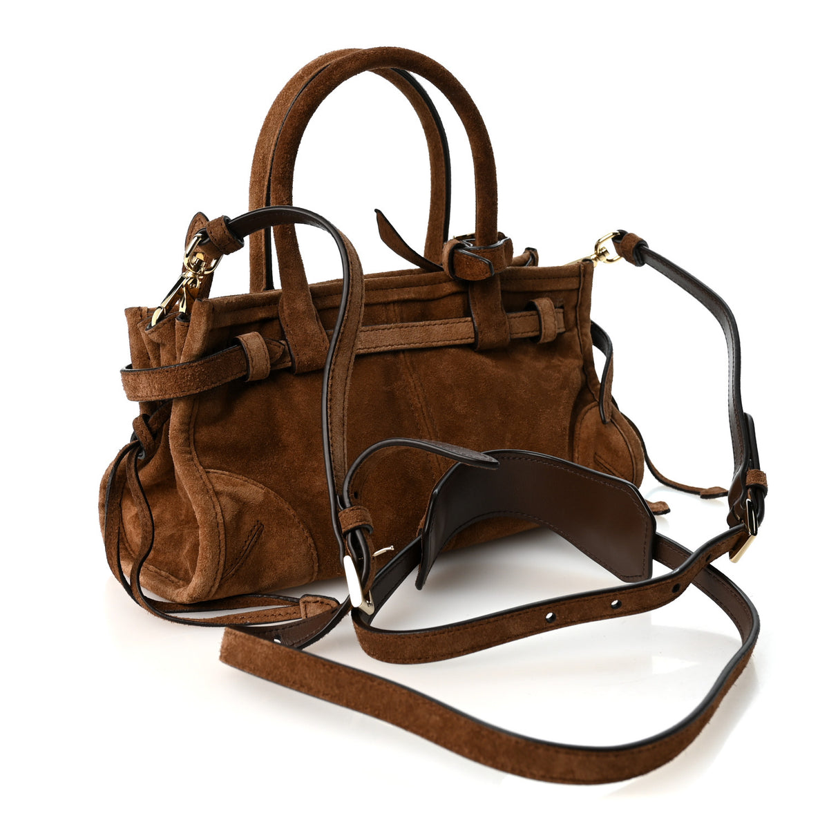 Prada Suede Triangle Mini Bonnie Shoulder Bag Cacao 2 of 9