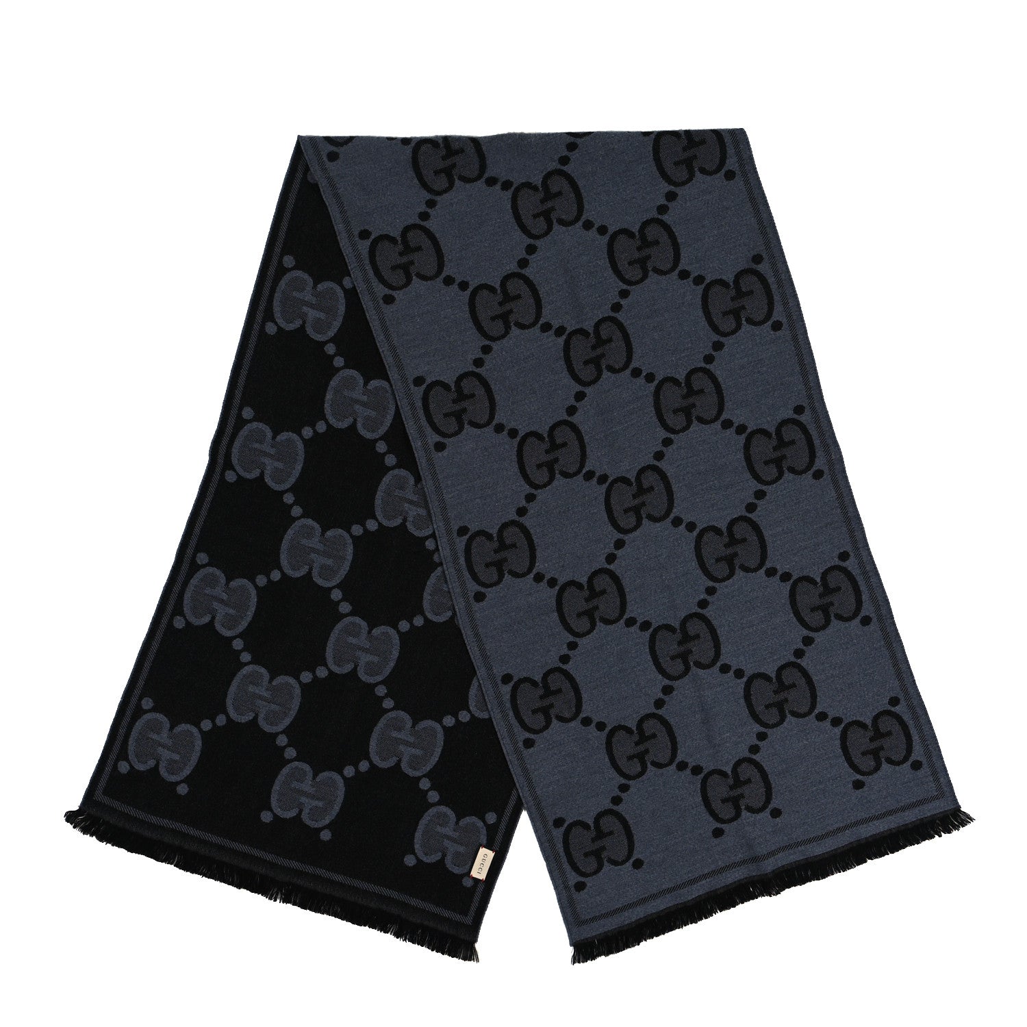 Gucci Wool Jacquard Monogram Jumbo GG Nest Mel Scarf Lead Black 2 of 5