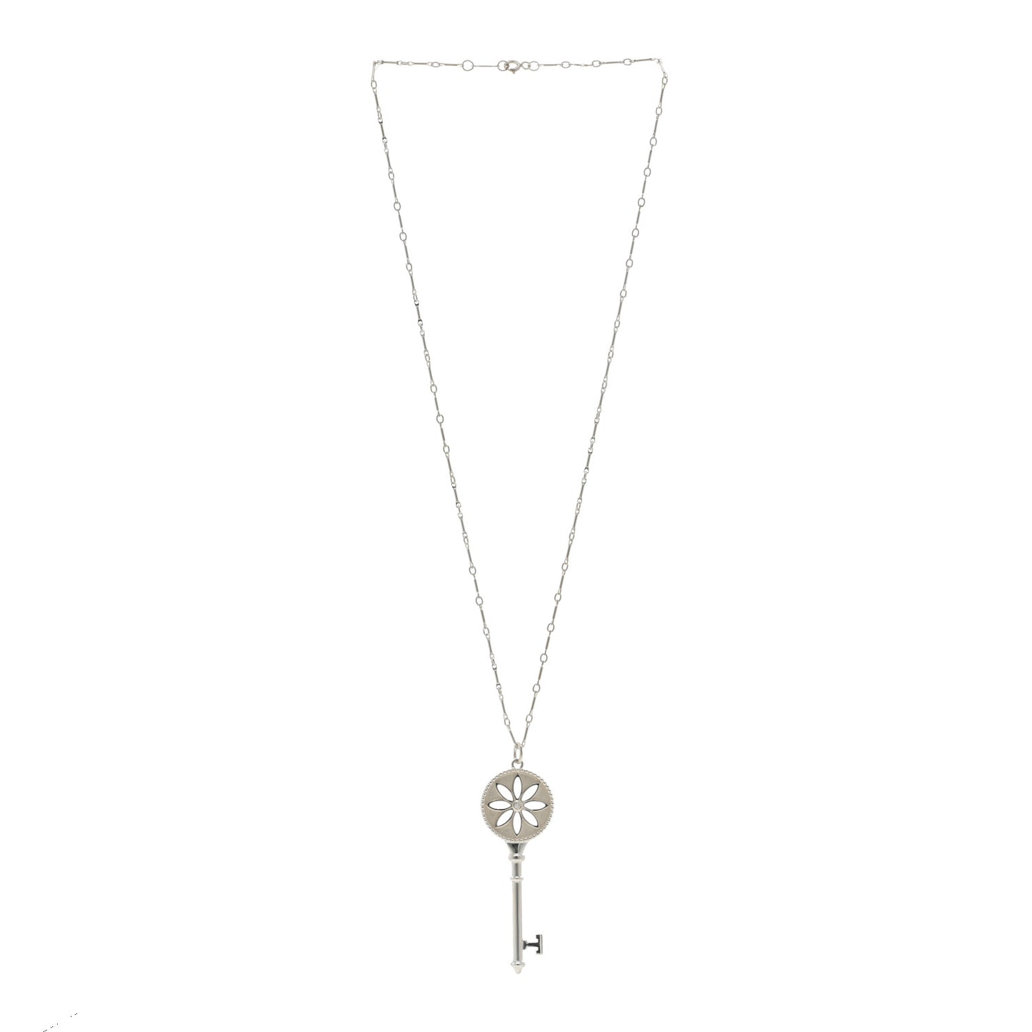 Sterling Silver Diamond Large Daisy Key Pendant Necklace