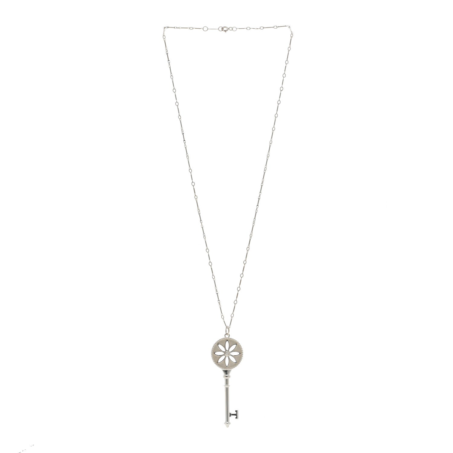 Tiffany Sterling Silver Diamond Large Daisy Key Pendant Necklace 3 of 4