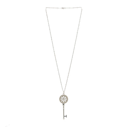 Tiffany Sterling Silver Diamond Large Daisy Key Pendant Necklace 3 of 4