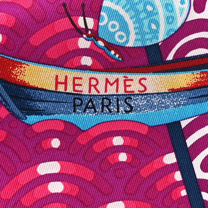 Hermes Silk Bateau Fleuri Scarf 90 Violet Fuchsia Turquoise 2 of 5