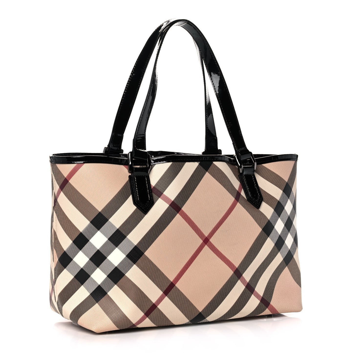 Metallic Calfskin Nova Check Small Nickie Tote Black