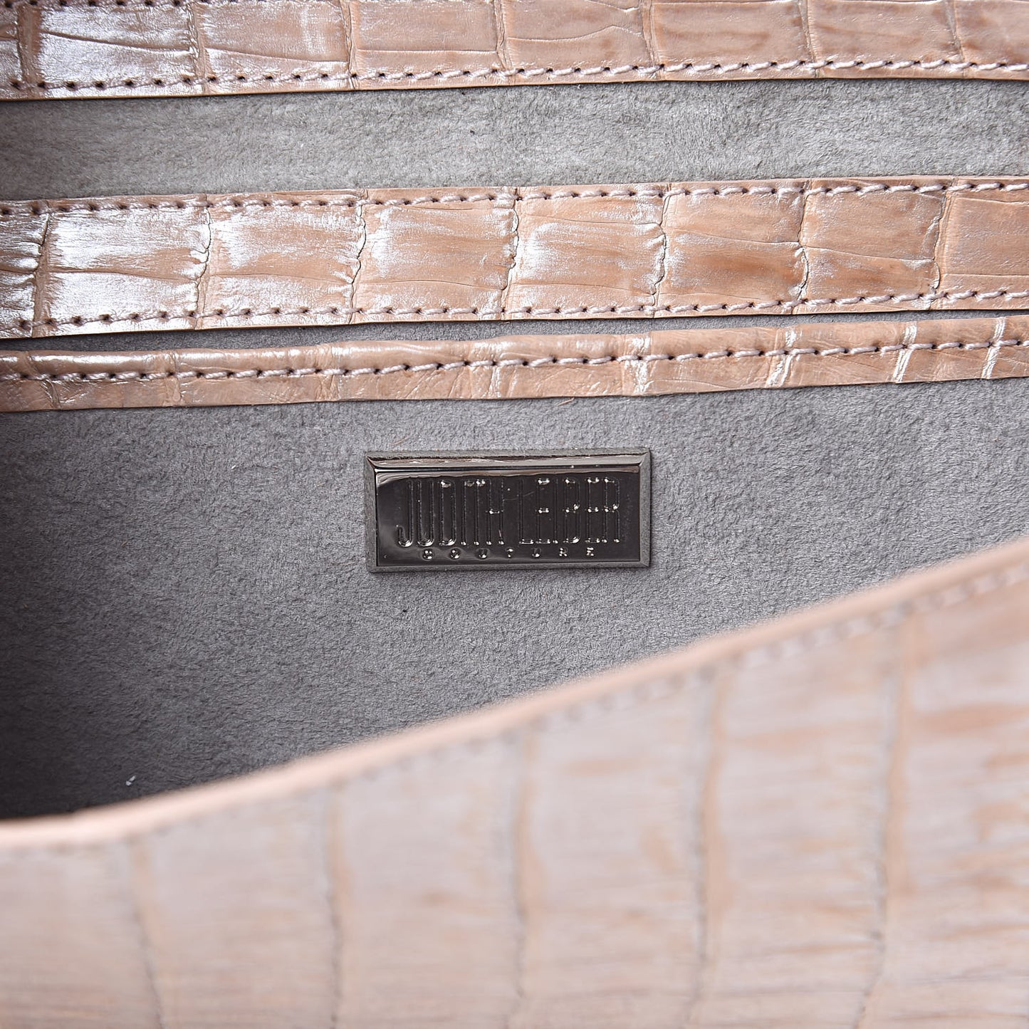 Metallic Crocodile Chain Clutch Beige
