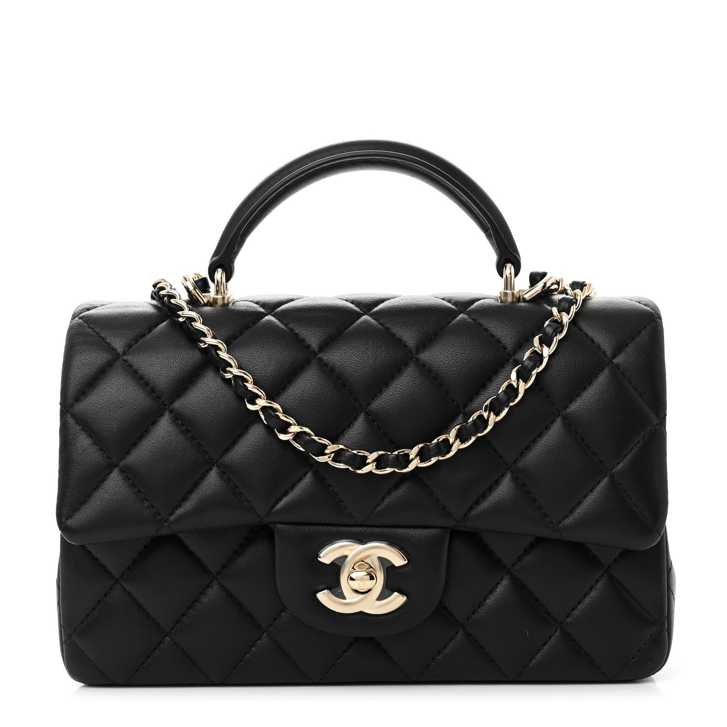 Chanel Lambskin Quilted Mini Top Handle Rectangular Flap Black 1 of 10
