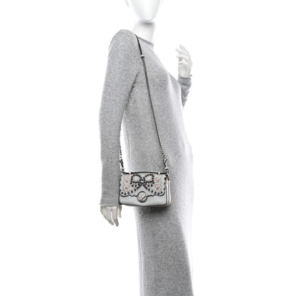 Fendi Vitello Dolce F is Fendi Flowers and Bows Scalloped Micro Double Baguette Grigio Perla Camelia 2 of 11