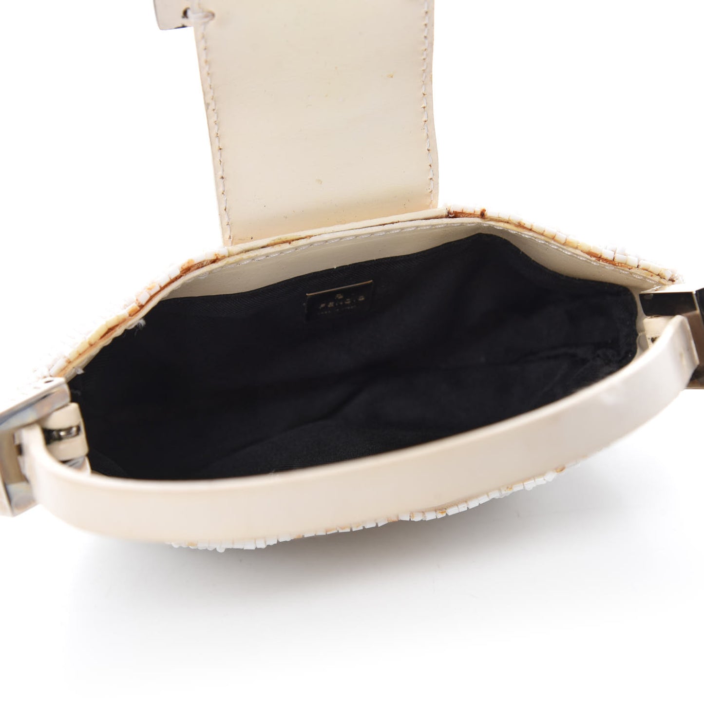 Beaded Mini Half Moon Baguette White