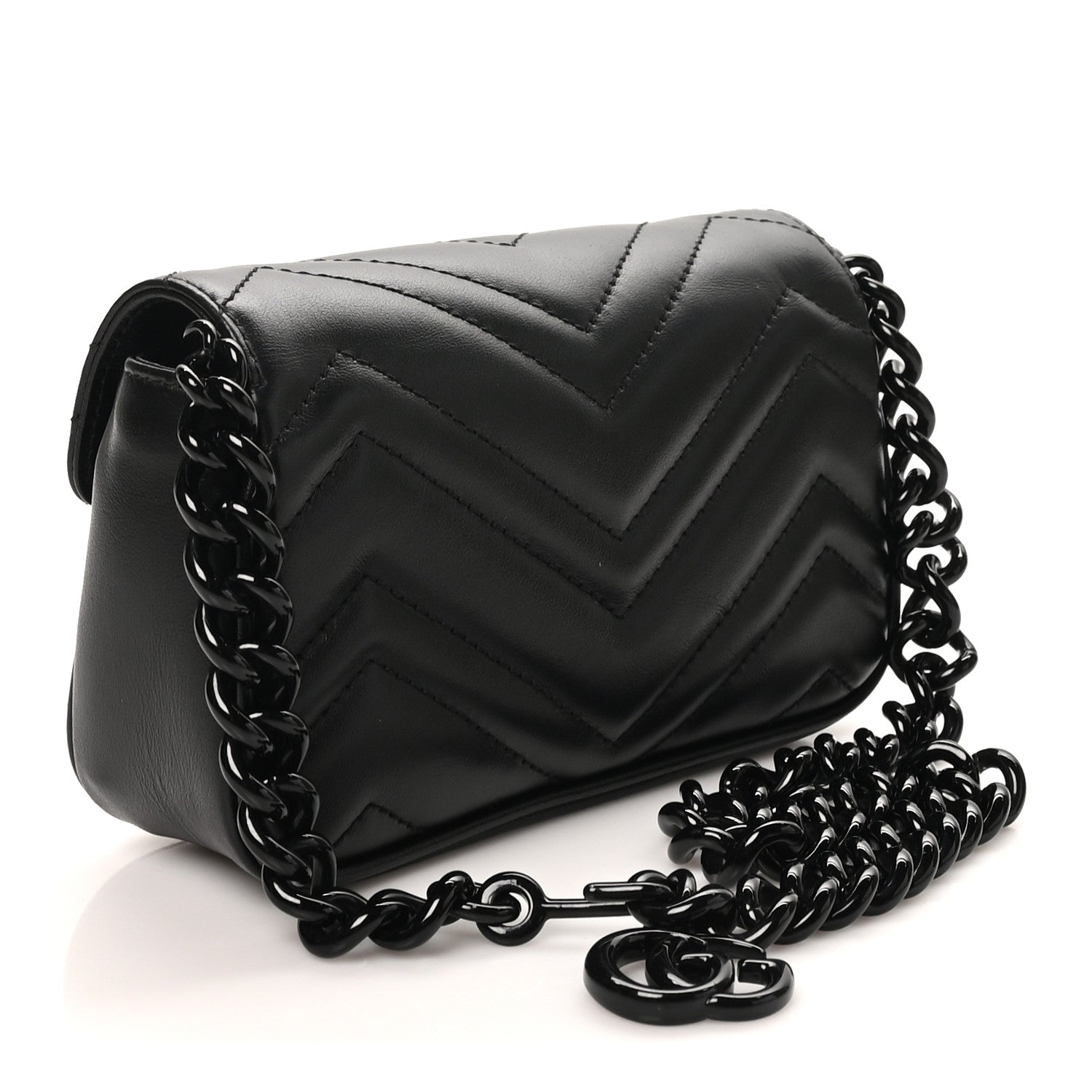 Gucci Calfskin Matelasse Monochrome GG Marmont Chain Belt Bag Black 3 of 11