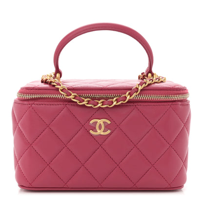 Chanel Lambskin Quilted Small Top Handle Vanity Case With Chain Dark Pink 1 of 12