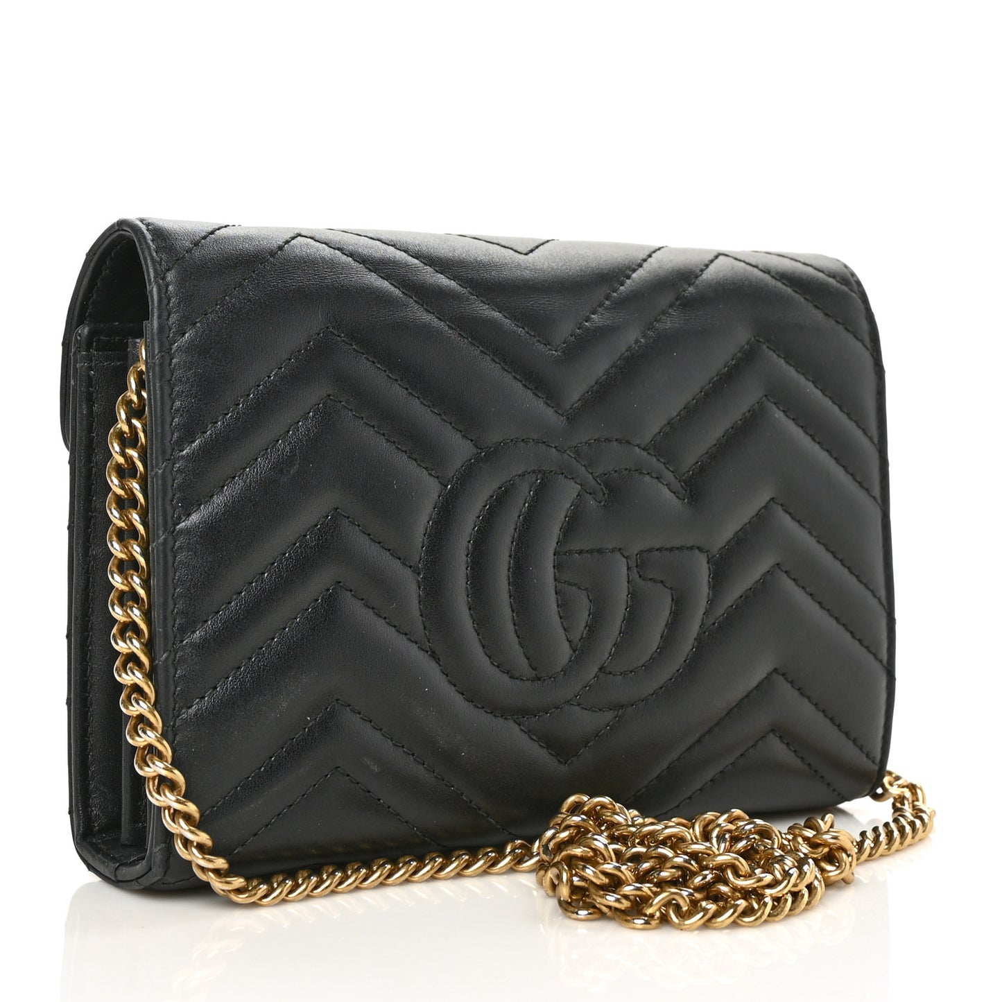 Calfskin Matelasse GG Marmont Chain Wallet Black