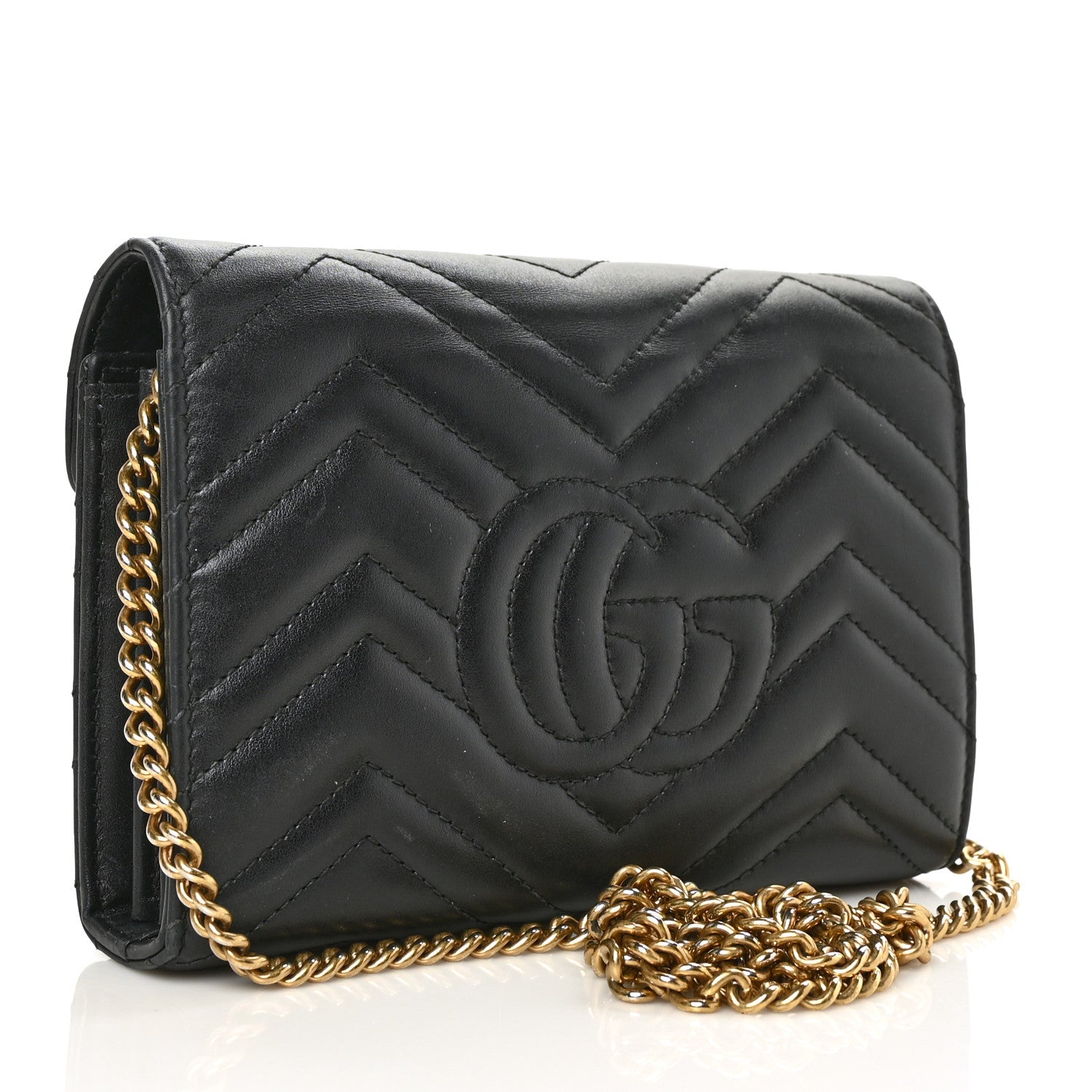 Gucci Calfskin Matelasse GG Marmont Chain Wallet Black 3 of 8
