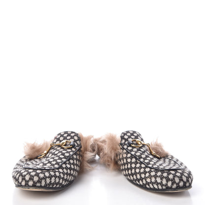 Gucci Canvas Fur Mens Princetown Slippers 8 Black White 5 of 12