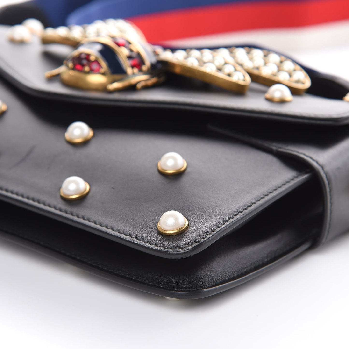 Nappa Pearl Studded Mini Queen Margaret Broadway Shoulder Bag Black