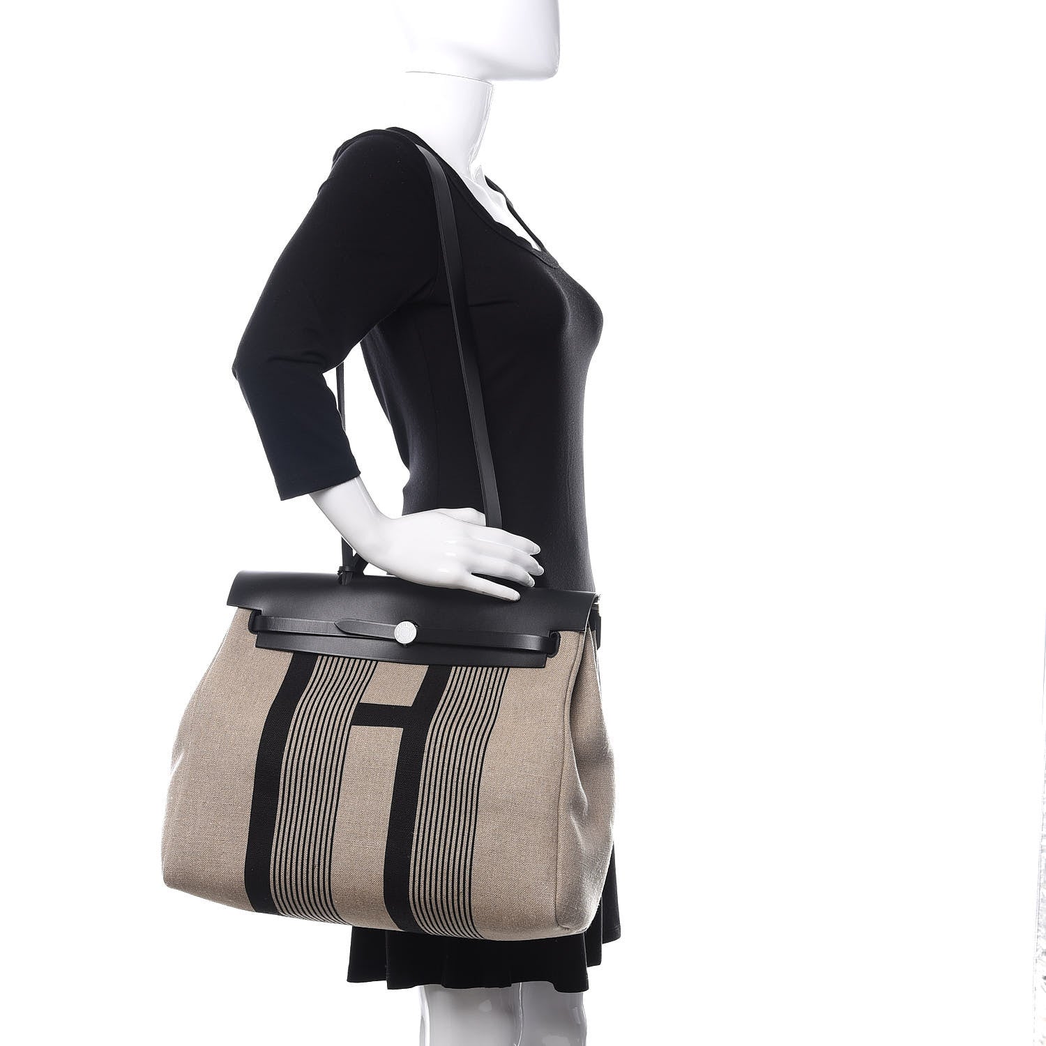 Hermes Vache Hunter Toile H Vibration Herbag Zip 39 MM Ecru Black White 2 of 10