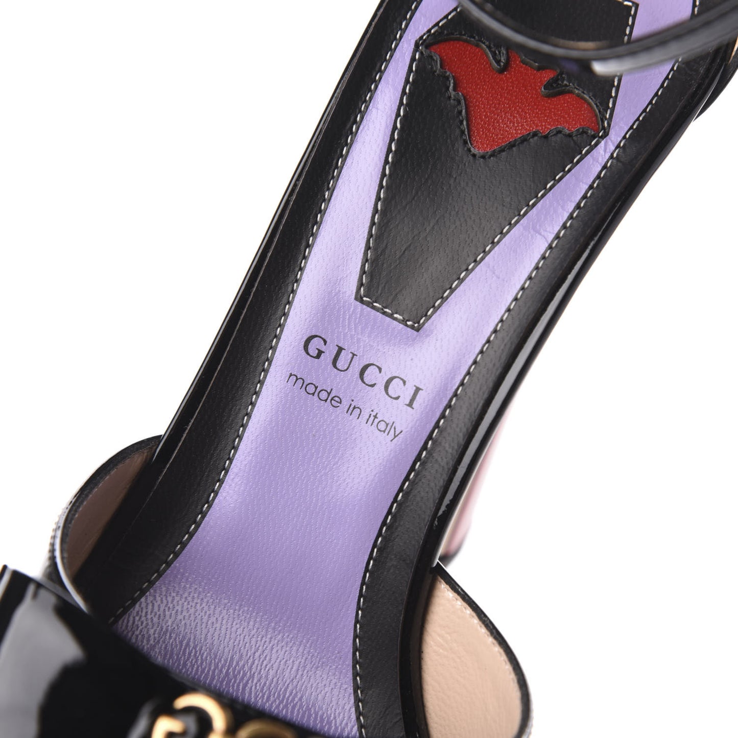 Patent Crystal GG Bow Sadie Spike Ankle Strap d'Orsay Platform High Heel Pumps 38.5 Black