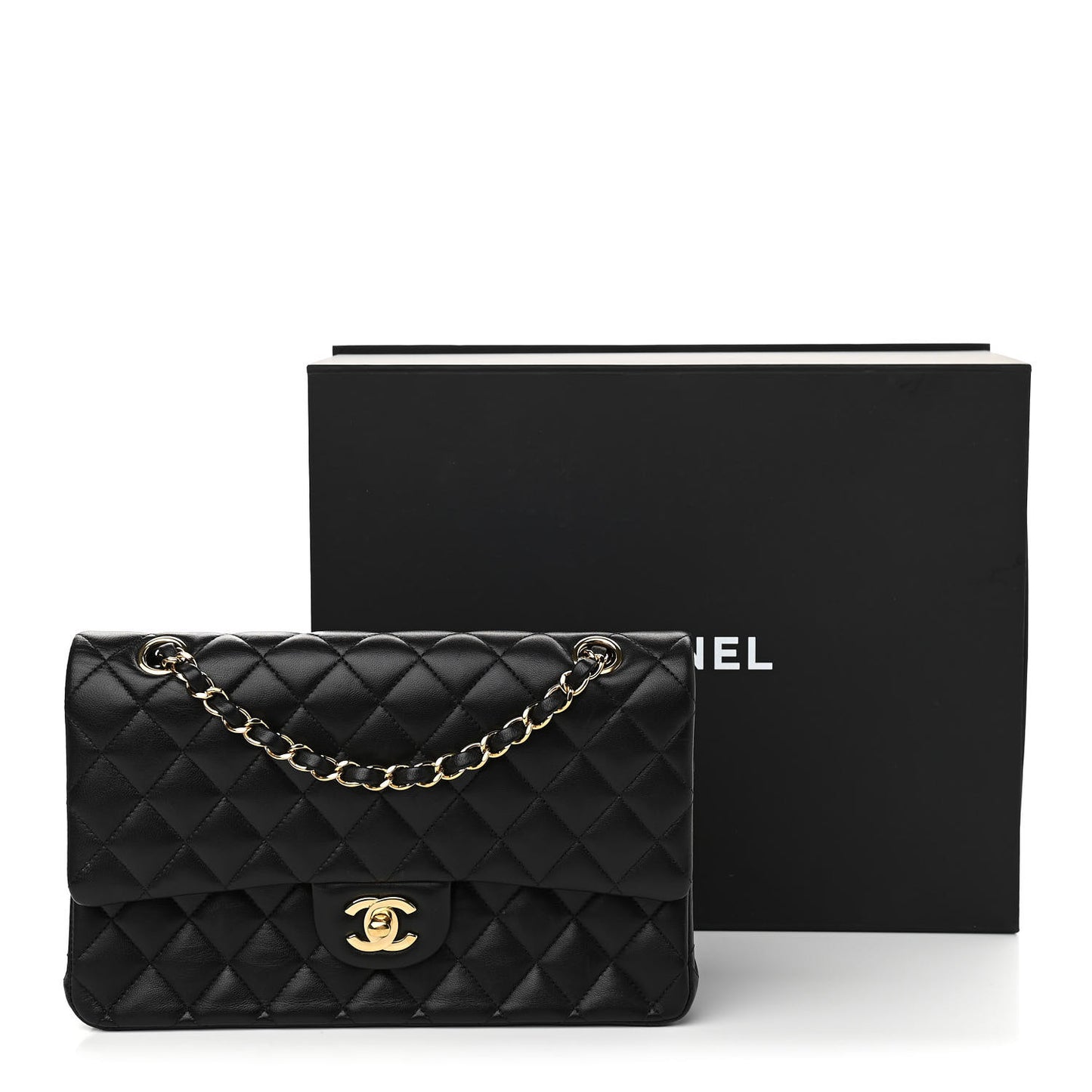 Lambskin Quilted Medium Double Flap Black