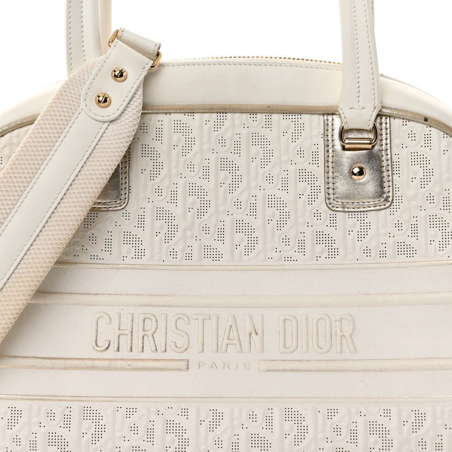 Perforated Calfskin Medium Dior Vibe Classic Bowling Bag White Gold