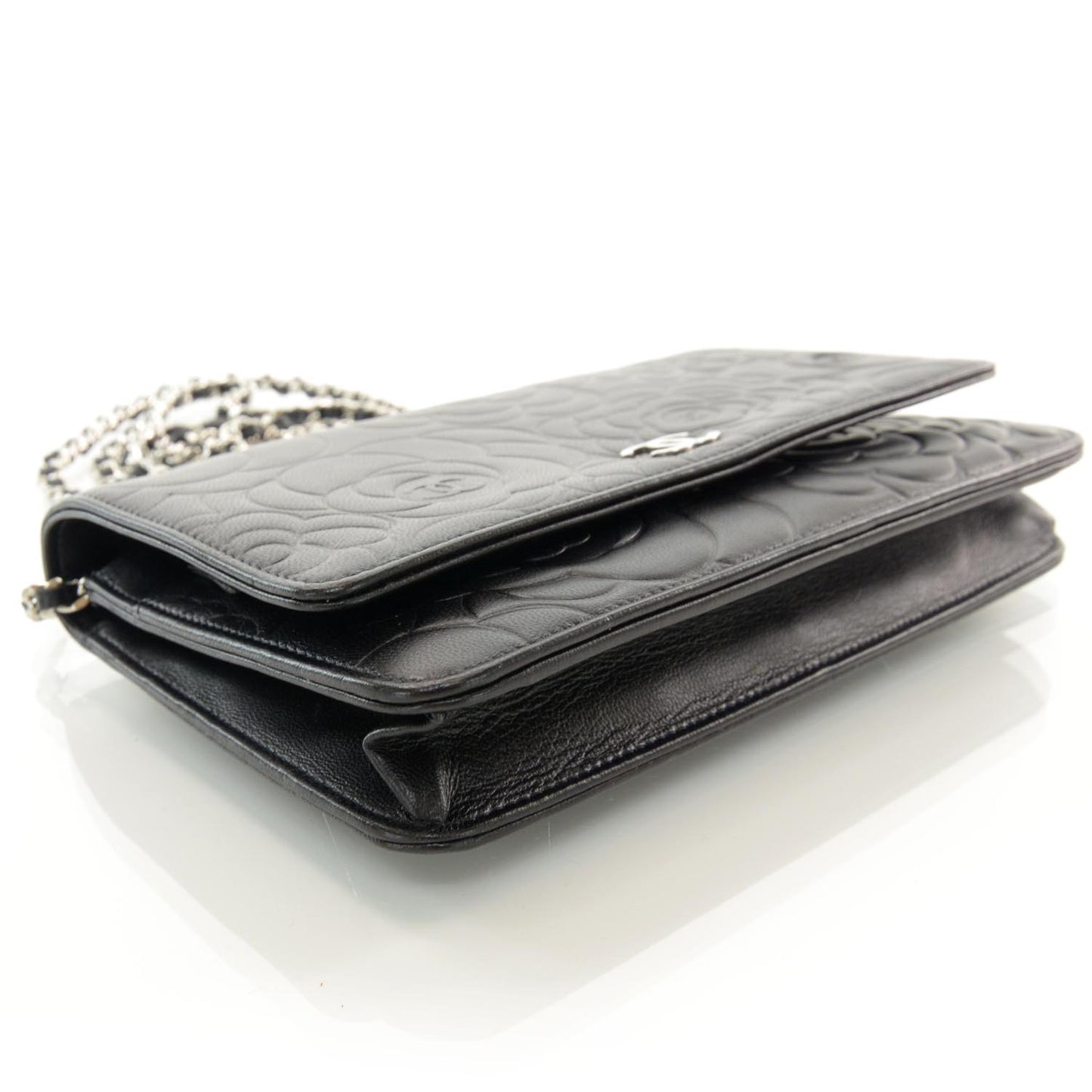 Lambskin Camellia Wallet on Chain WOC Black