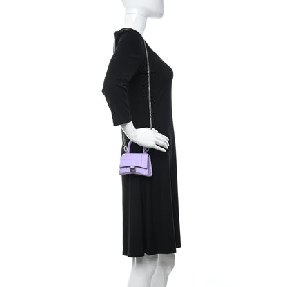 Balenciaga Shiny Calfskin Crocodile Embossed Hourglass Top Handle Bag Mini with Chain Lilac 2 of 10