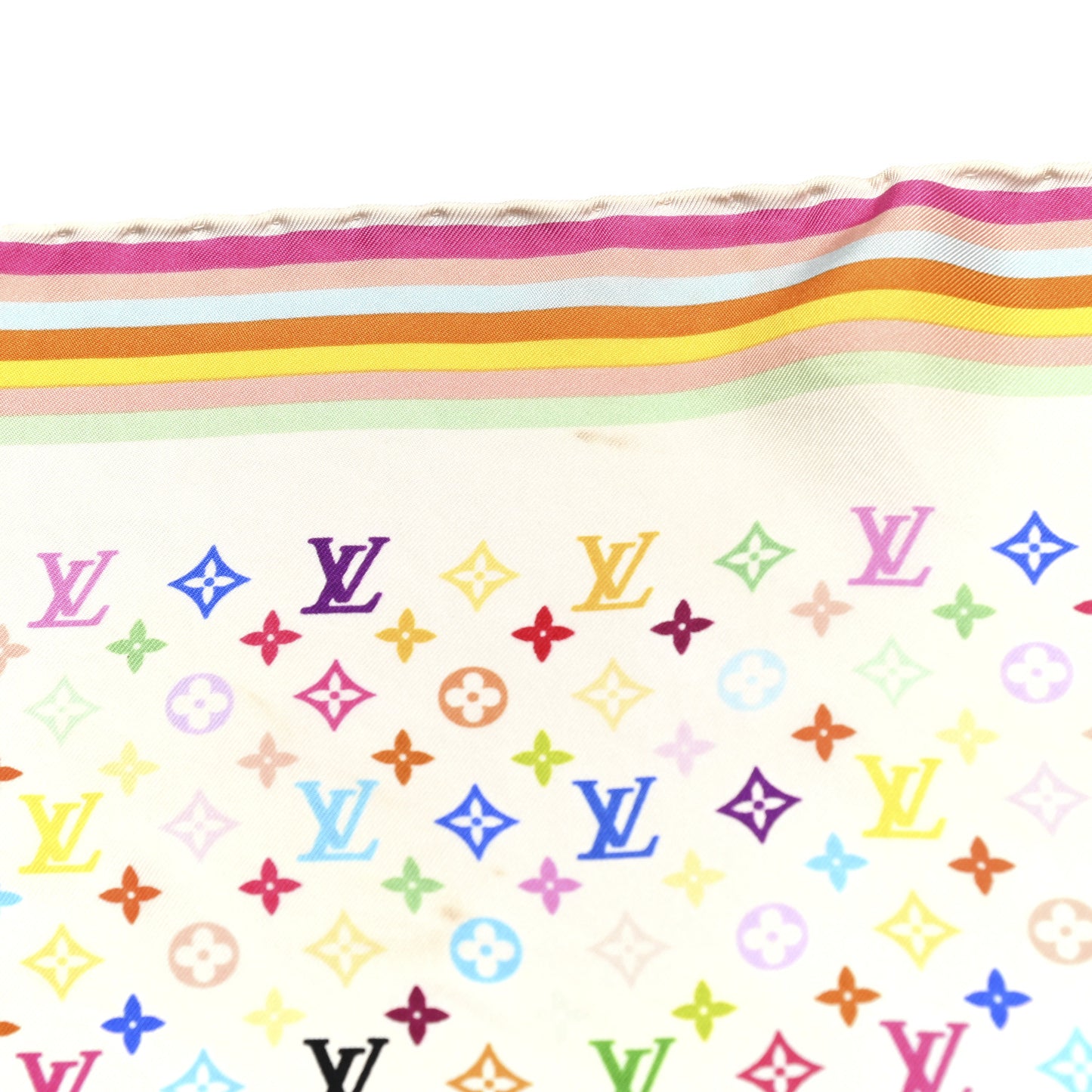 Silk Monogram Square Scarf White Multicolor