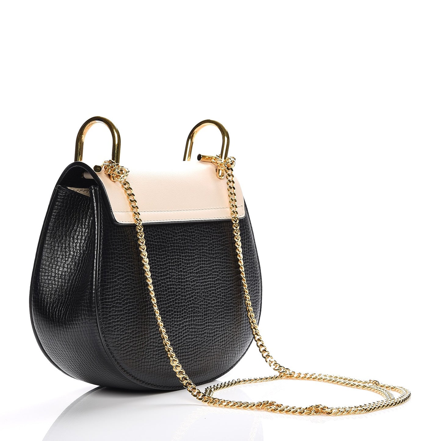 Grained Calfskin Lambskin Mini Bi-Color Drew Shoulder Bag Black Powder Beige