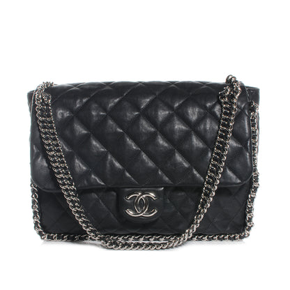 Chanel Washed Lambskin Chain Around Maxi Flap Bag Black 1 of 7