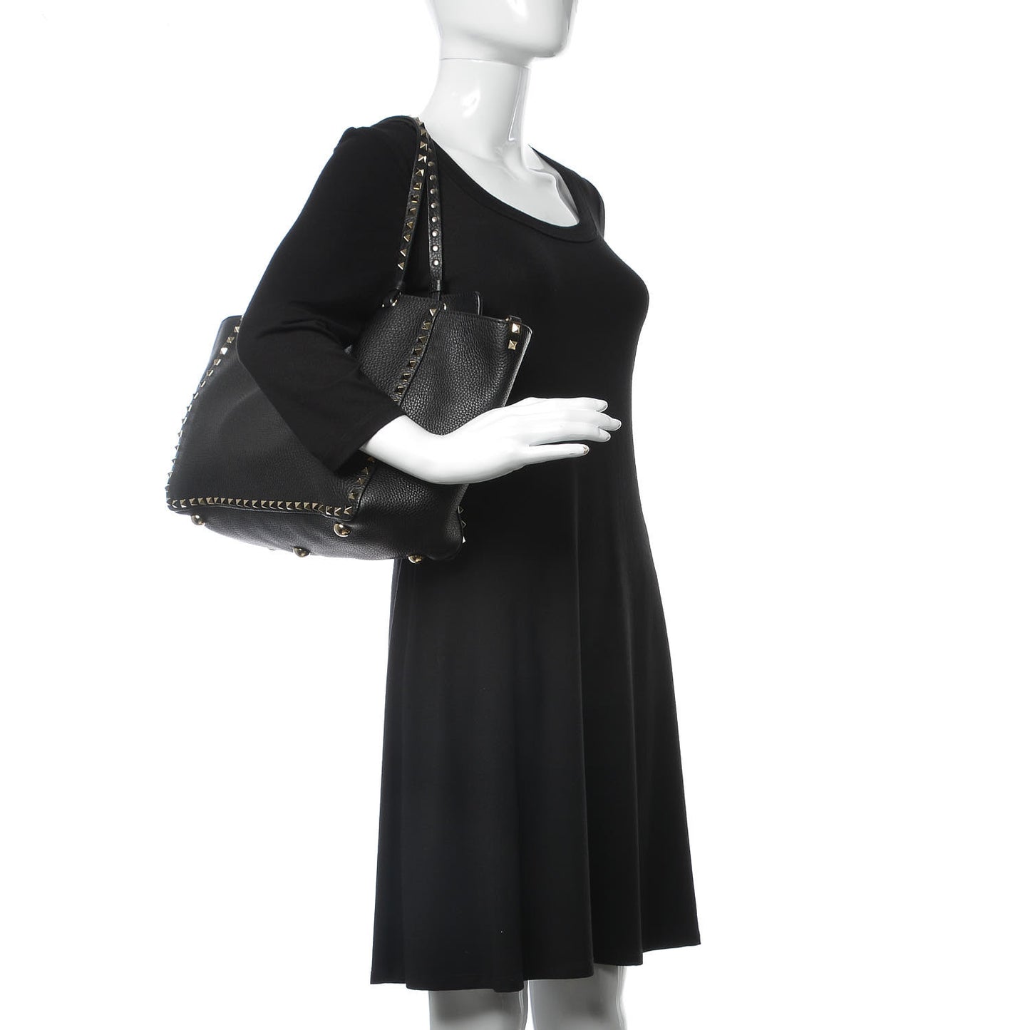 Alce Printed Calfskin Medium Rockstud Tote Black
