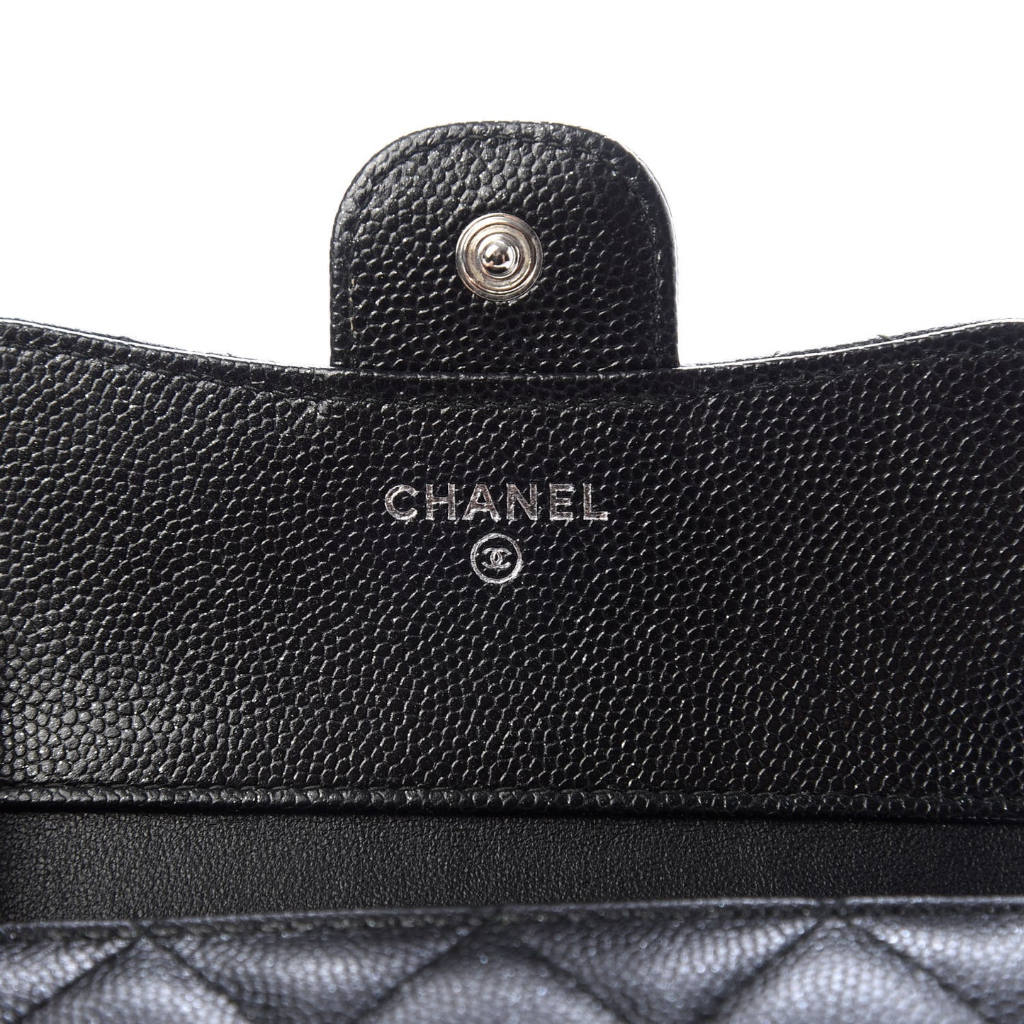 Iridescent Caviar Quilted Compact Flap Wallet Black