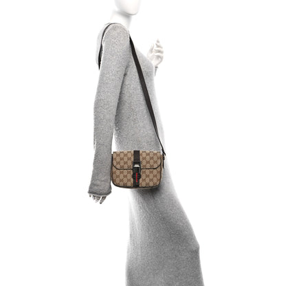 Gucci GG Supreme Monogram Textured Dollar Calfskin Mini Ophidia Buckle Shoulder Bag Beige Ebony New Acero 2 of 10