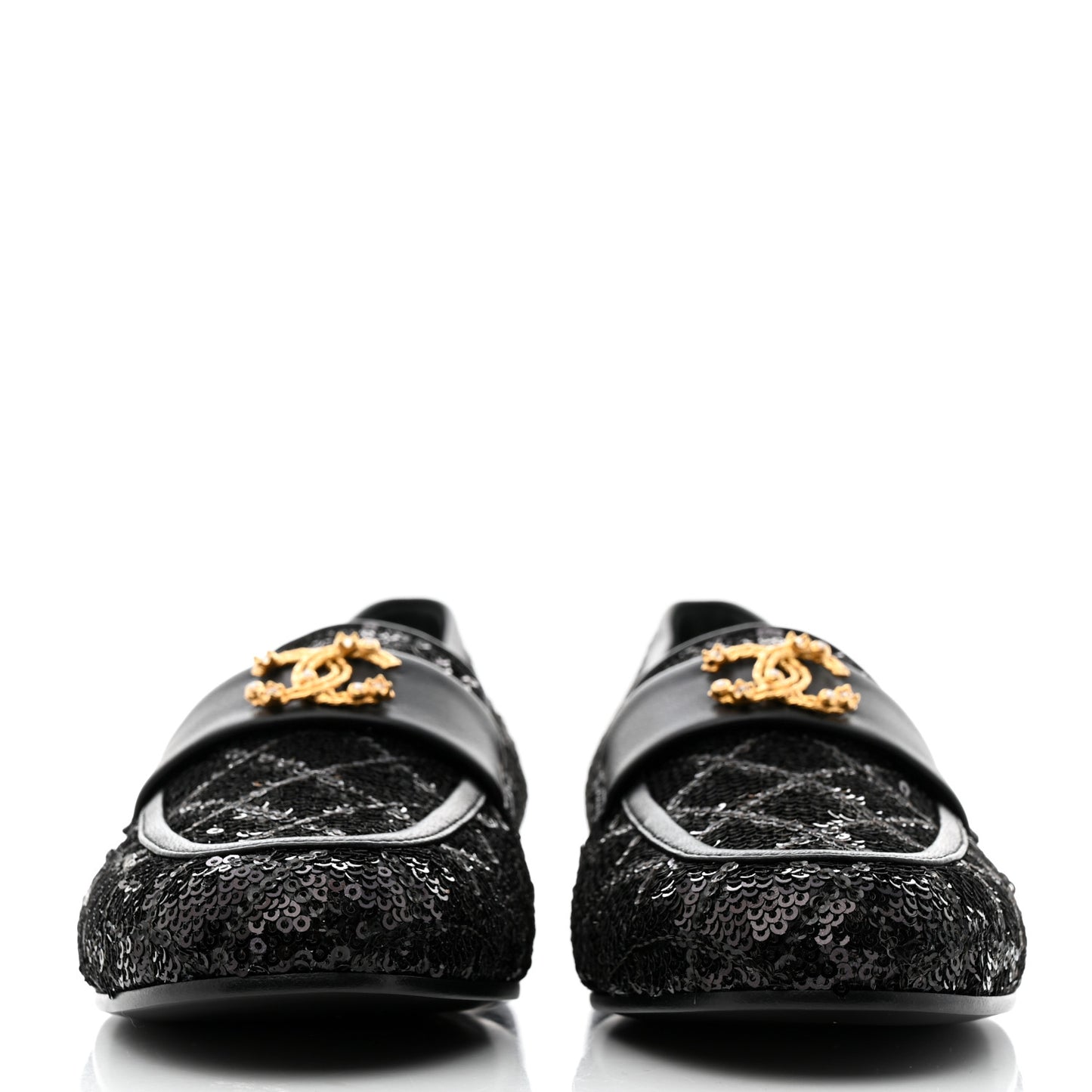 Sequin Lambskin Quilted CC Loafers 37.5 Black