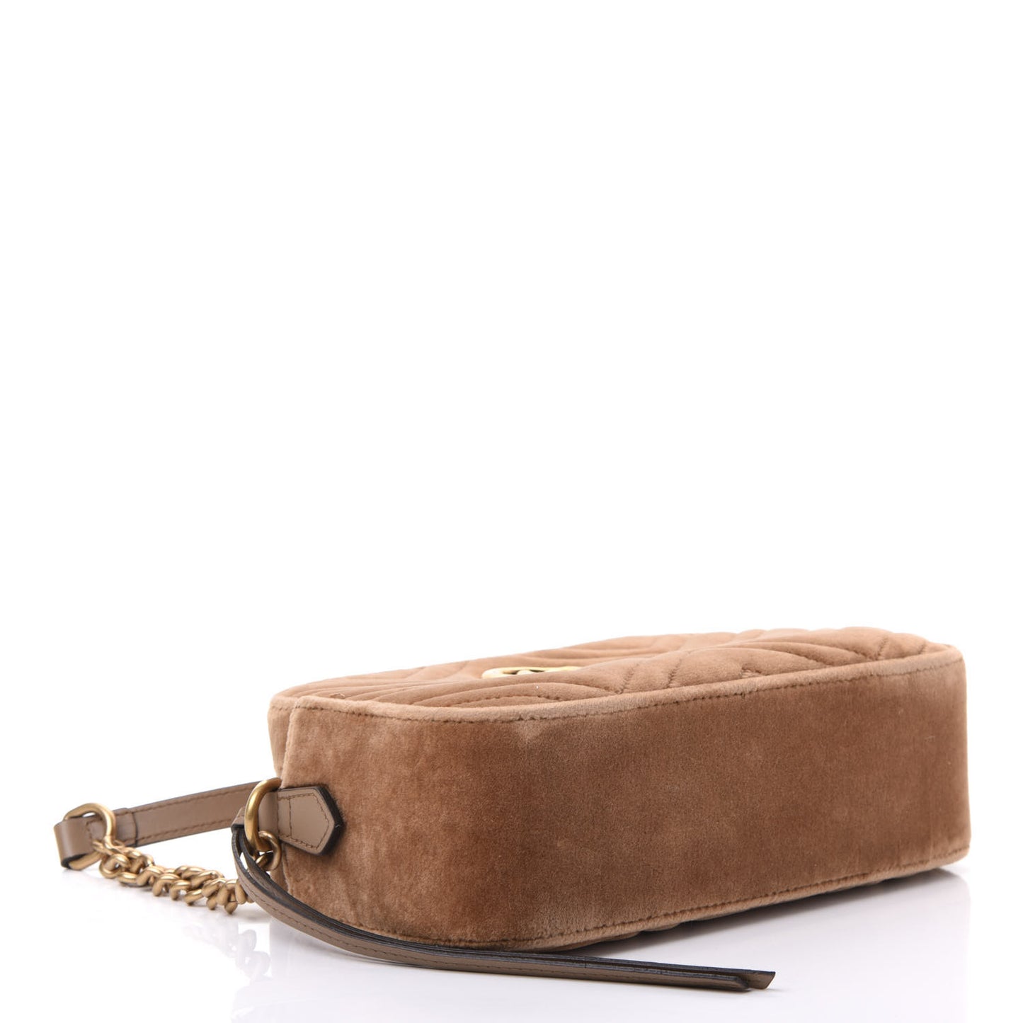 Velvet Matelasse Small GG Marmont Chain Shoulder Bag Taupe