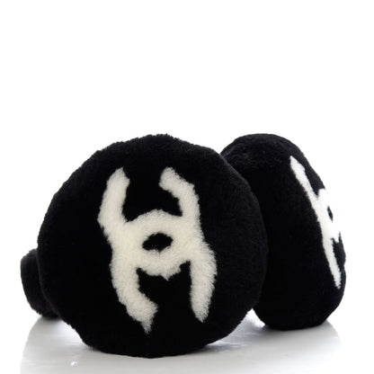 Chanel Shearling CC Ear Muffs Black White 3 of 5
