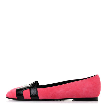 Hermes Velvet Goatskin Patent Epsom Nice Ballerina Flats 37.5 Fuchsia Black 1 of 7