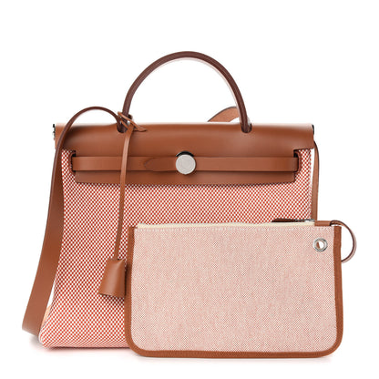 Hermes Criss Viking Vache Hunter Herbag Zip Retourne 31 PM Ecru Sanguine Fauve 1 of 11