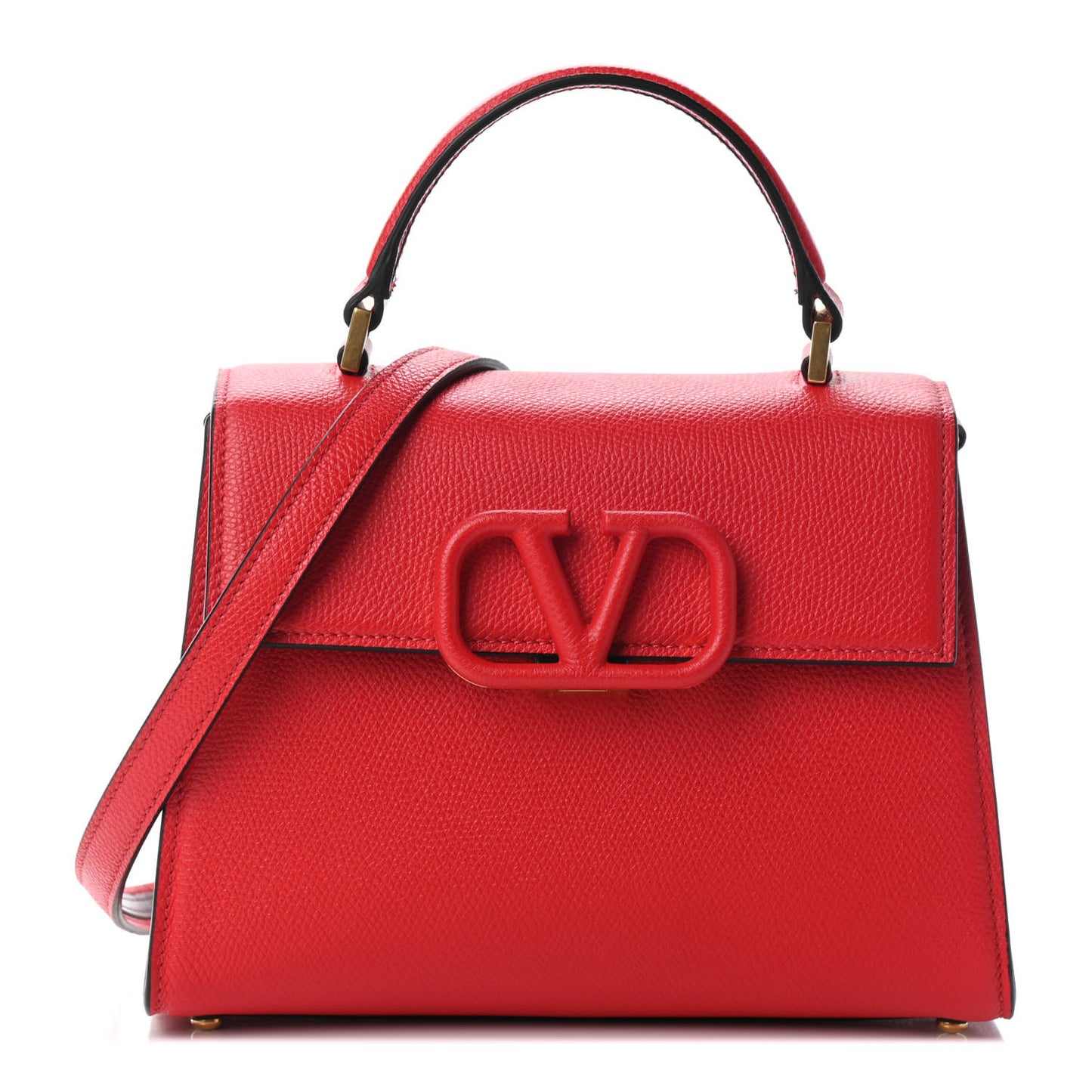 Grainy Calfskin Small VSling Top Handle Bag Rouge Pur Cerise