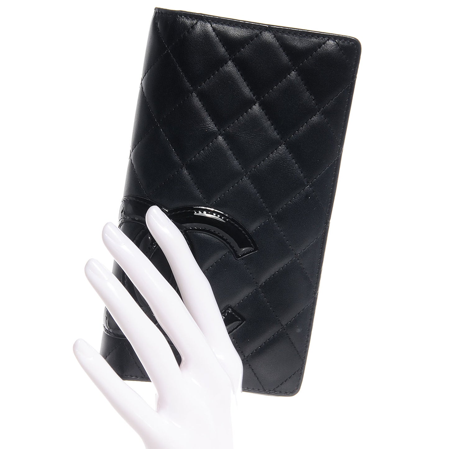 Calfskin Cambon Quilted Yen Wallet Black