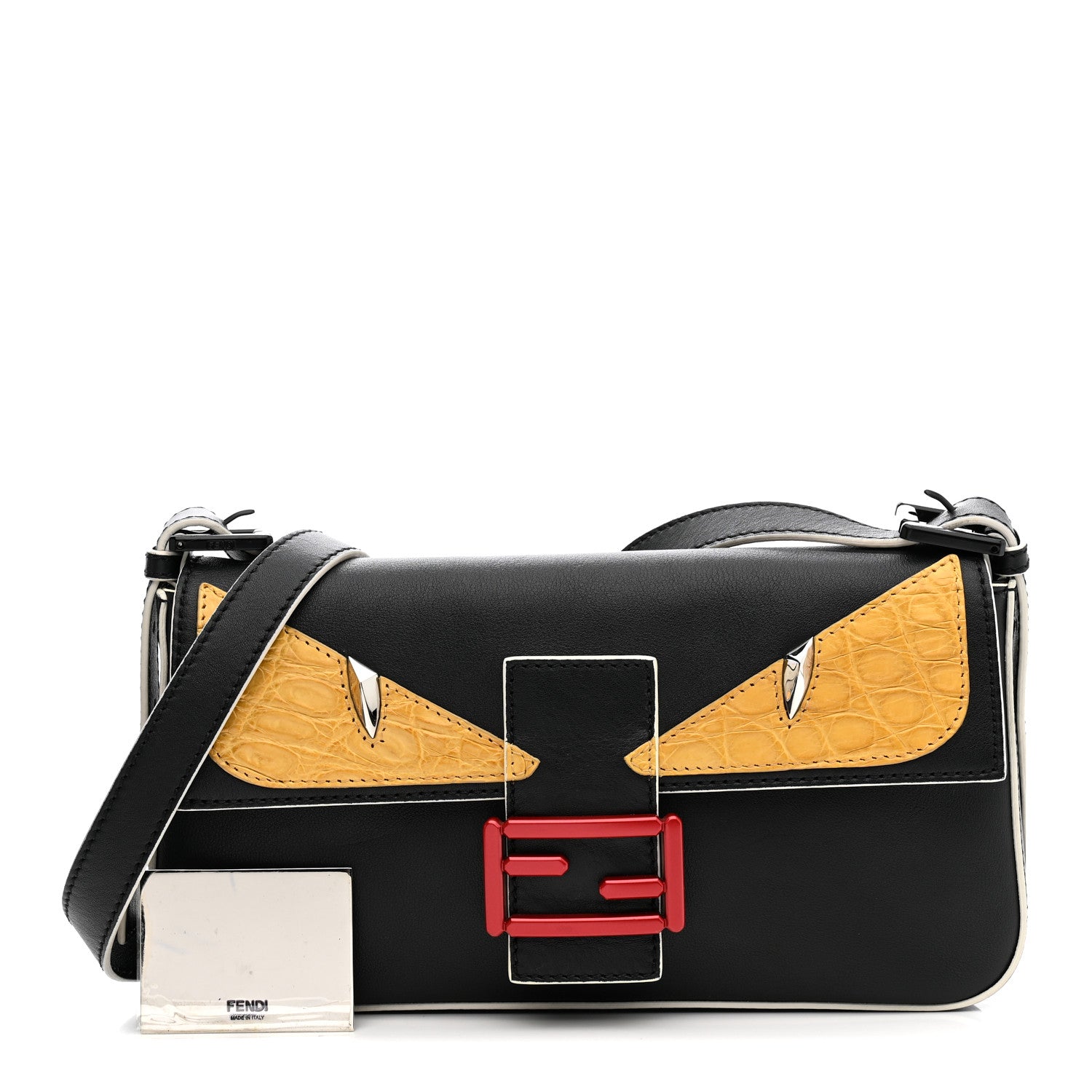 Fendi Vitello Dolce Elite Monster Eyes Bi-Color Baguette Black Yellow 5 of 21