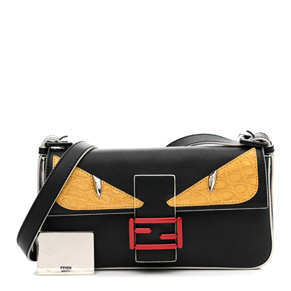 Fendi Vitello Dolce Elite Monster Eyes Bi-Color Baguette Black Yellow 5 of 21