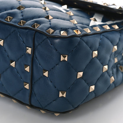 Valentino Garavani Nappa VLTN Print Medium Rockstud Spike Shoulder Bag Pure Blue White 9 of 11