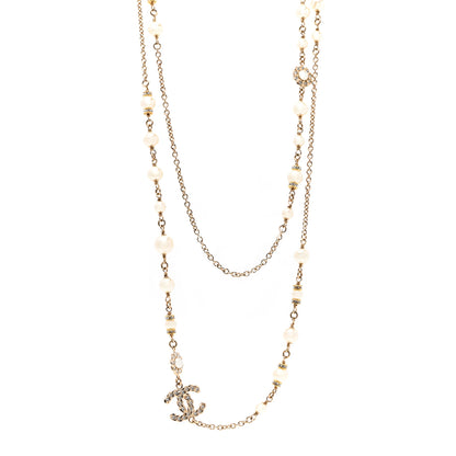 Chanel Crystal Pearl Pearls Coronation CC Long Necklace Gold 1 of 5